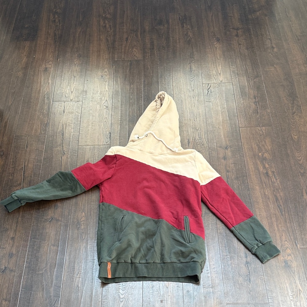 AMPERSAND AVE Colorblock Hoodie - Red, Green, Tan